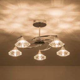 Harper Living Polished Chrome Spiral 5 Light Semi Flush Ceiling Light in Silver - thumbnail 6