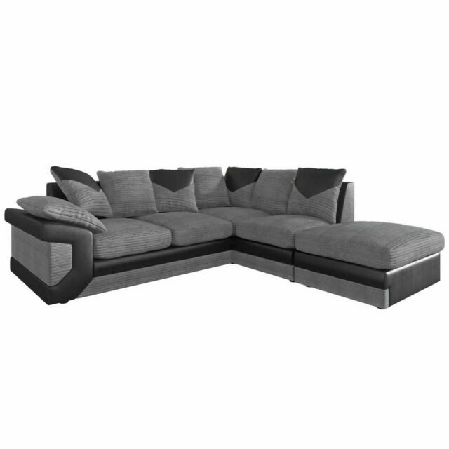 SquareBoxx Arlo Corded Fabric Sofa with Leather-Effect Arms Right Hand Facing Corner in Grey - image 1