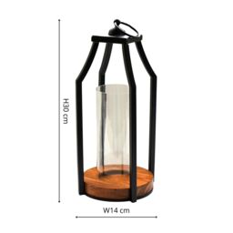Ivyline Felicity Circular Base Lantern in Acacia Wood/Black H30cm W14cm in Black - thumbnail 4