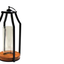 Ivyline Felicity Circular Base Lantern in Acacia Wood/Black H30cm W14cm in Black - thumbnail 3
