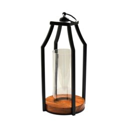 Ivyline Felicity Circular Base Lantern in Acacia Wood/Black H30cm W14cm in Black - thumbnail 2
