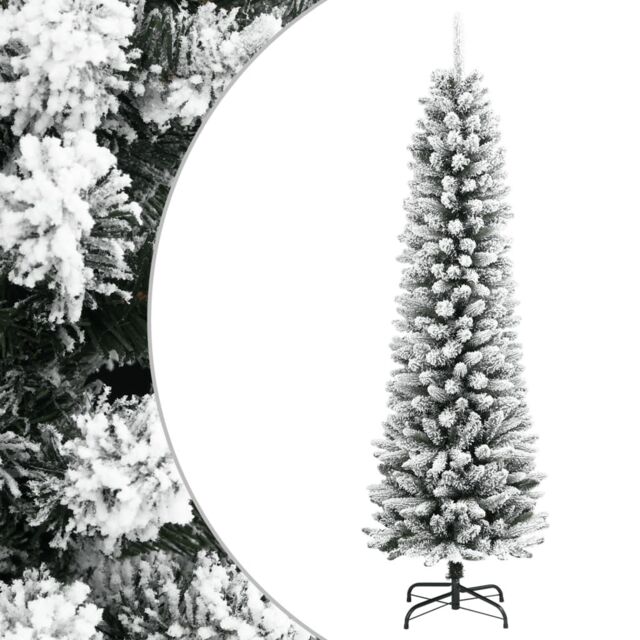 Berkfield Home Artificial Slim Christmas Tree with Flocked Snow 240 cm PVC&PE in White - image 1