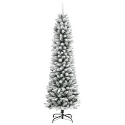 Berkfield Home Artificial Slim Christmas Tree with Flocked Snow 240 cm PVC&PE in White - thumbnail 2