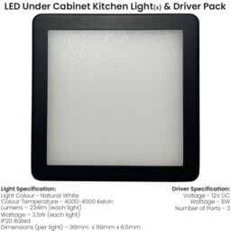 Loops 1x MATT BLACK Ultra-Slim Square Under Cabinet Kitchen Light & Driver Kit - Natural White Diffused LED - thumbnail 2