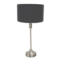 ValueLights Maggie Brushed Chrome Candlestick Slim Table Lamp with Fabric Drum Lamp Shade in Charcoal - thumbnail 2