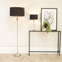 ValueLights Maggie Brushed Chrome Candlestick Slim Table Lamp with Fabric Drum Lamp Shade in Charcoal - thumbnail 4