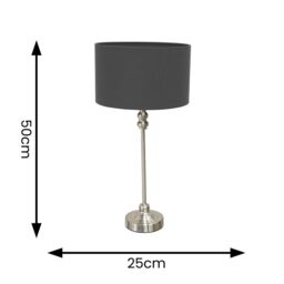 ValueLights Maggie Brushed Chrome Candlestick Slim Table Lamp with Fabric Drum Lamp Shade in Charcoal - thumbnail 6