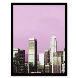 Artery8 Skyline view of Los Angeles California Highsmith Framed Wall Art Print in Pink - Size: A4 - thumbnail 1