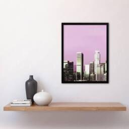 Artery8 Skyline view of Los Angeles California Highsmith Framed Wall Art Print in Pink - Size: A4 - thumbnail 4