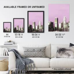 Artery8 Skyline view of Los Angeles California Highsmith Framed Wall Art Print in Pink - Size: A4 - thumbnail 3