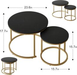 Huhote Round Nesting Coffee Tables Set of 2 End Side Table with Metal Frame in Black - thumbnail 8