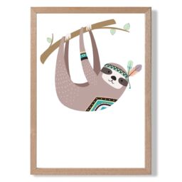 ARTZE Sloth Tribal Animal Framed Print SIZE: A2 with Oak Frame in Brown - Size: A4