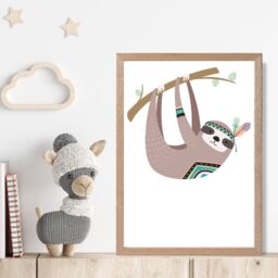 ARTZE Sloth Tribal Animal Framed Print SIZE: A2 with Oak Frame in Brown - Size: A4 - thumbnail 2