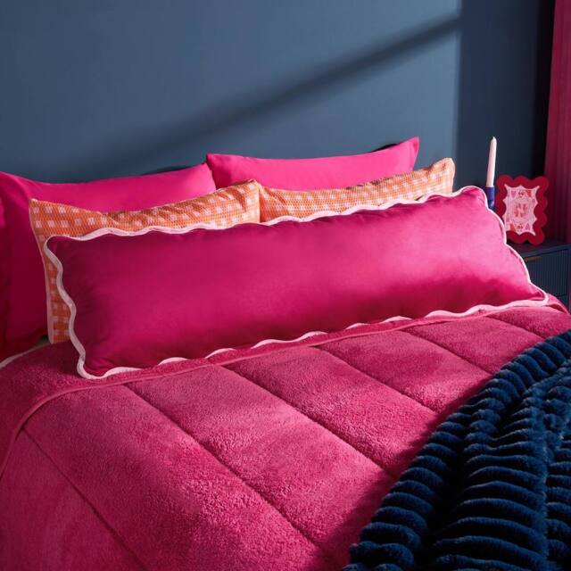 OHS Scallop Edge Bolster Pillow Soft Maternity Back Support Filled Cushion in Bright Pink - image 1