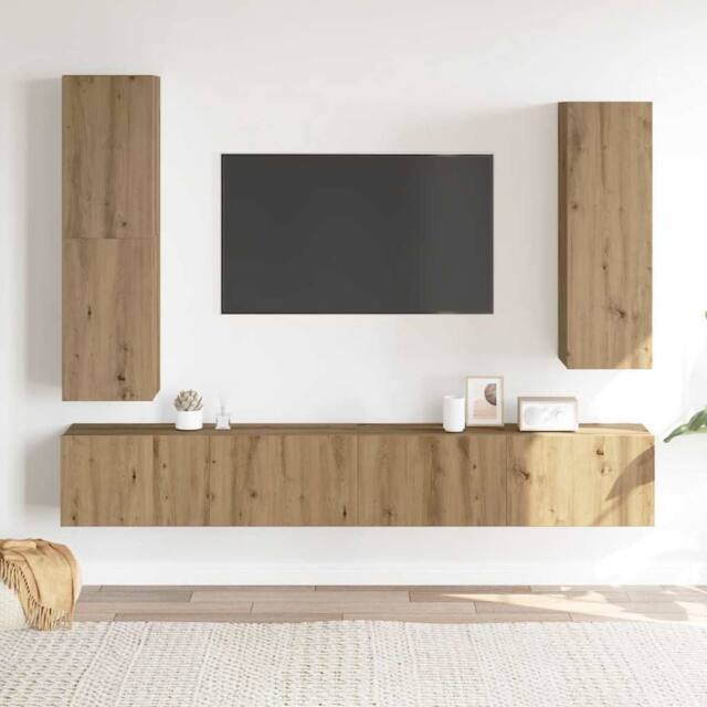 Berkfield Home Classic 4 Piece TV Cabinet Set Wall-mounted Artisan Oak Engineere in Brown - image 1