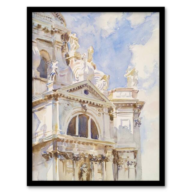 "Artery8 La Salute Church Venice Watercolour Sargent Framed Wall Art Print - Size: W12"" x H16""" - image 1