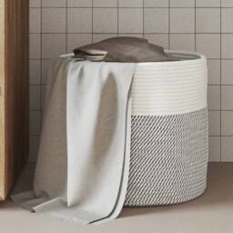 Berkfield Home Storage Basket Grey & White √ò40x35 cm Cotton - Size: 40x35 cm - thumbnail 2