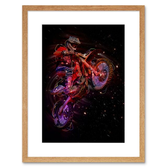 "Artery8 Wall Art Print Electric Light Motocross Bike Framed in Beige - Size: W7"" x H9""" - image 1