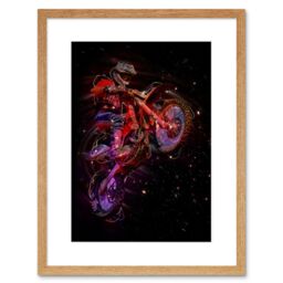 "Artery8 Wall Art Print Electric Light Motocross Bike Framed in Beige - Size: W7"" x H9""" - thumbnail 1