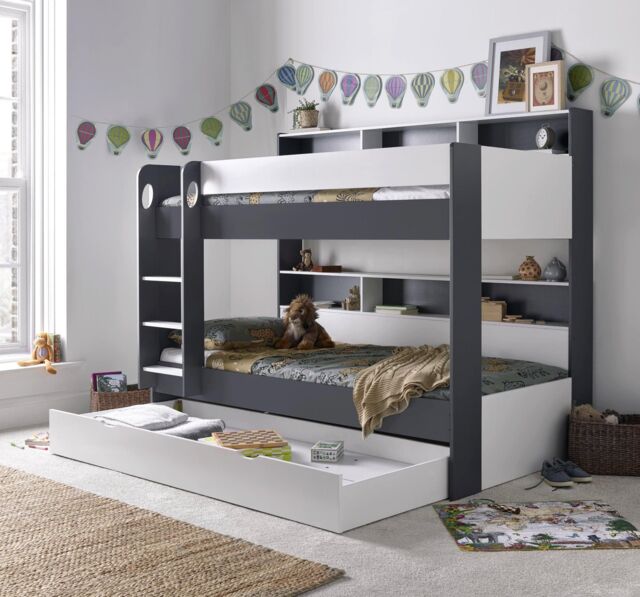 Rest Relax Olive Grey & White Wooden Storage Bunk Bed - Size: Single - image 1