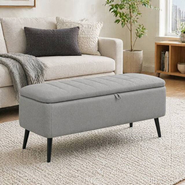STILVORA Storage Ottoman with Steel Legs in Grey - image 1
