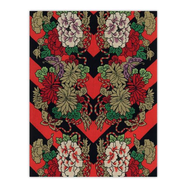 "Artery8 Japanese Red Fan Floral Pattern Audsley Vintage Wall Art Print Poster - Size: W12"" x H16""" - image 1