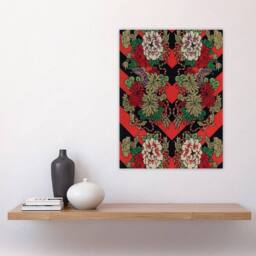 "Artery8 Japanese Red Fan Floral Pattern Audsley Vintage Wall Art Print Poster - Size: W12"" x H16""" - thumbnail 4
