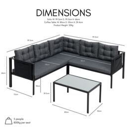Home Detail Tara Black Corner Garden Sofa Set with Grey Cushions, With Fire Pit Table - thumbnail 7