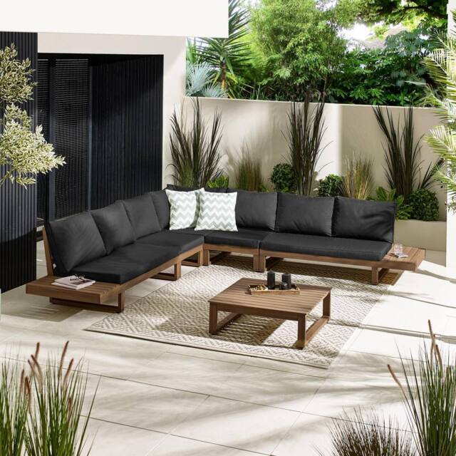 FurnitureboxUK Brisa Solid Wood 8 Seat Outdoor Sofa Set in Walnut - image 1