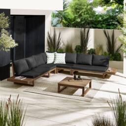 FurnitureboxUK Brisa Solid Wood 8 Seat Outdoor Sofa Set in Walnut