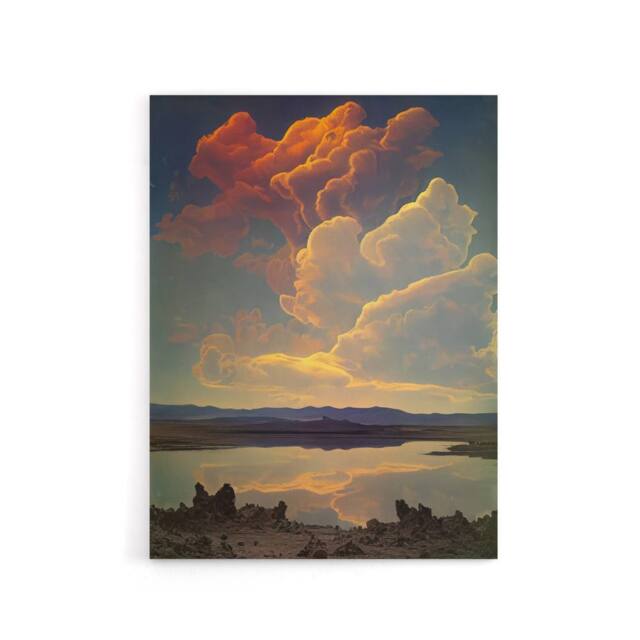 "Artery8 Vintage Style Atmospheric Clouds Over Lake Canvas Wall Art Print - Size: W18"" x H24""" - image 1