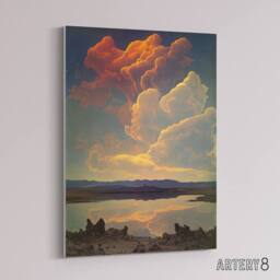 "Artery8 Vintage Style Atmospheric Clouds Over Lake Canvas Wall Art Print - Size: W18"" x H24""" - thumbnail 2