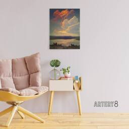 "Artery8 Vintage Style Atmospheric Clouds Over Lake Canvas Wall Art Print - Size: W18"" x H24""" - thumbnail 3