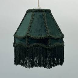 K LIVING Tassle 10 Inch Dark Green Traditional Shade with Tassels