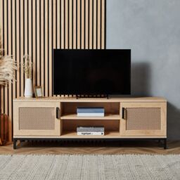 VonHaus Lena Rattan Effect Living Room Storage TV Stand in Brown