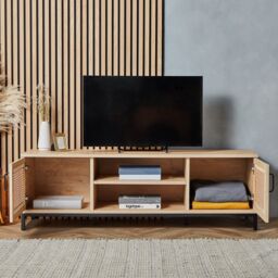 VonHaus Lena Rattan Effect Living Room Storage TV Stand in Brown - thumbnail 3