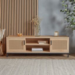 VonHaus Lena Rattan Effect Living Room Storage TV Stand in Brown - thumbnail 4