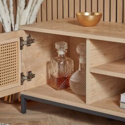 VonHaus Lena Rattan Effect Living Room Storage TV Stand in Brown - thumbnail 5