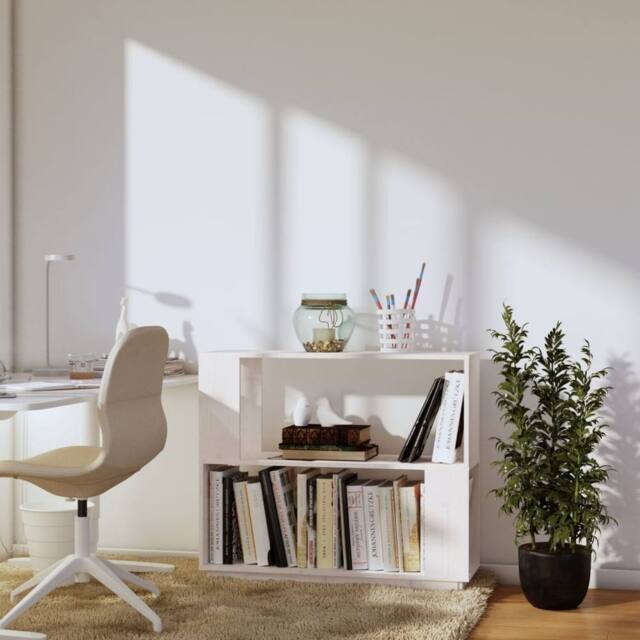 Berkfield Home Beautiful Book Cabinet/Room Divider White 80x25x70 cm Solid Wood Pine - Size: 80 x 25 x 70 cm - image 1