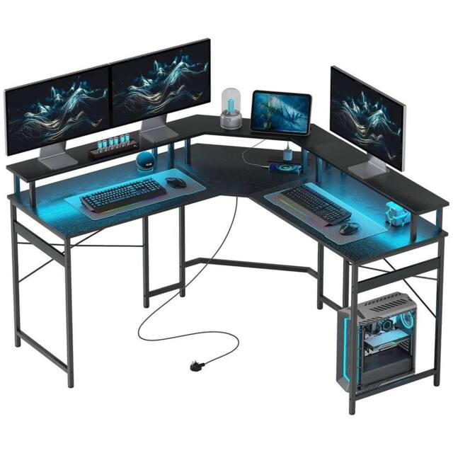 FORGEVIO L Shaped Desk Corner Computer Desk with Monitor in Black - image 1