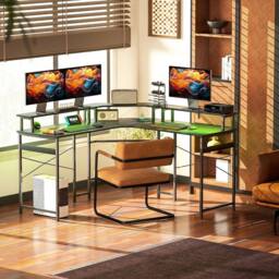 FORGEVIO L Shaped Desk Corner Computer Desk with Monitor in Black - thumbnail 5