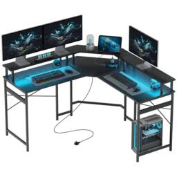 FORGEVIO L Shaped Desk Corner Computer Desk with Monitor in Black - thumbnail 1