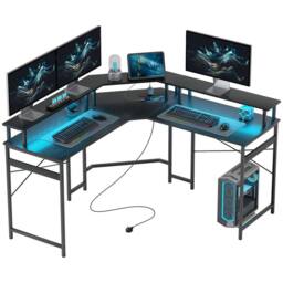 FORGEVIO L Shaped Desk Corner Computer Desk with Monitor in Black - thumbnail 6