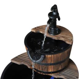 VOGREX Wooden Water Pump Fountain 2 Tier Cascading Feature Garden Deck in Brown - thumbnail 5