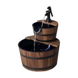 VOGREX Wooden Water Pump Fountain 2 Tier Cascading Feature Garden Deck in Brown - thumbnail 1