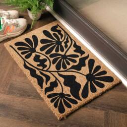 Artsy Mats Black Quirky Floral Pattern Coir Doormat (60 x 40cm) in Brown - Size: 40 cm x 60 cm - thumbnail 2