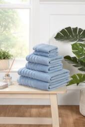 Rapport Home Linear Pure Cotton Face, Hand, Bath Towel & Bath Sheet Set in Blue - thumbnail 3