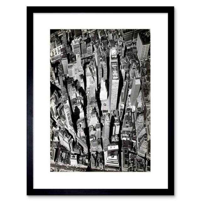 "Artery8 Black White Aerial View Manhattan New York City Framed Wall Art Print in Grey - Size: W12"" x H16""" - image 1