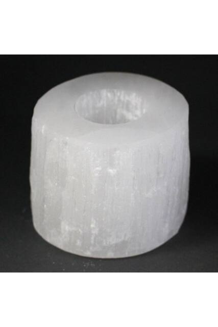 KDMD Selenite Candle Holder - 8cm Translucent Crystal Decor for Home in White - image 1