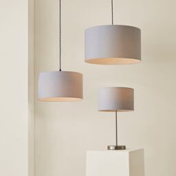 ValueLights Reni Pale Grey Fabric Easy Fit Drum Ceiling Lamp Shade - Size: Small - thumbnail 6